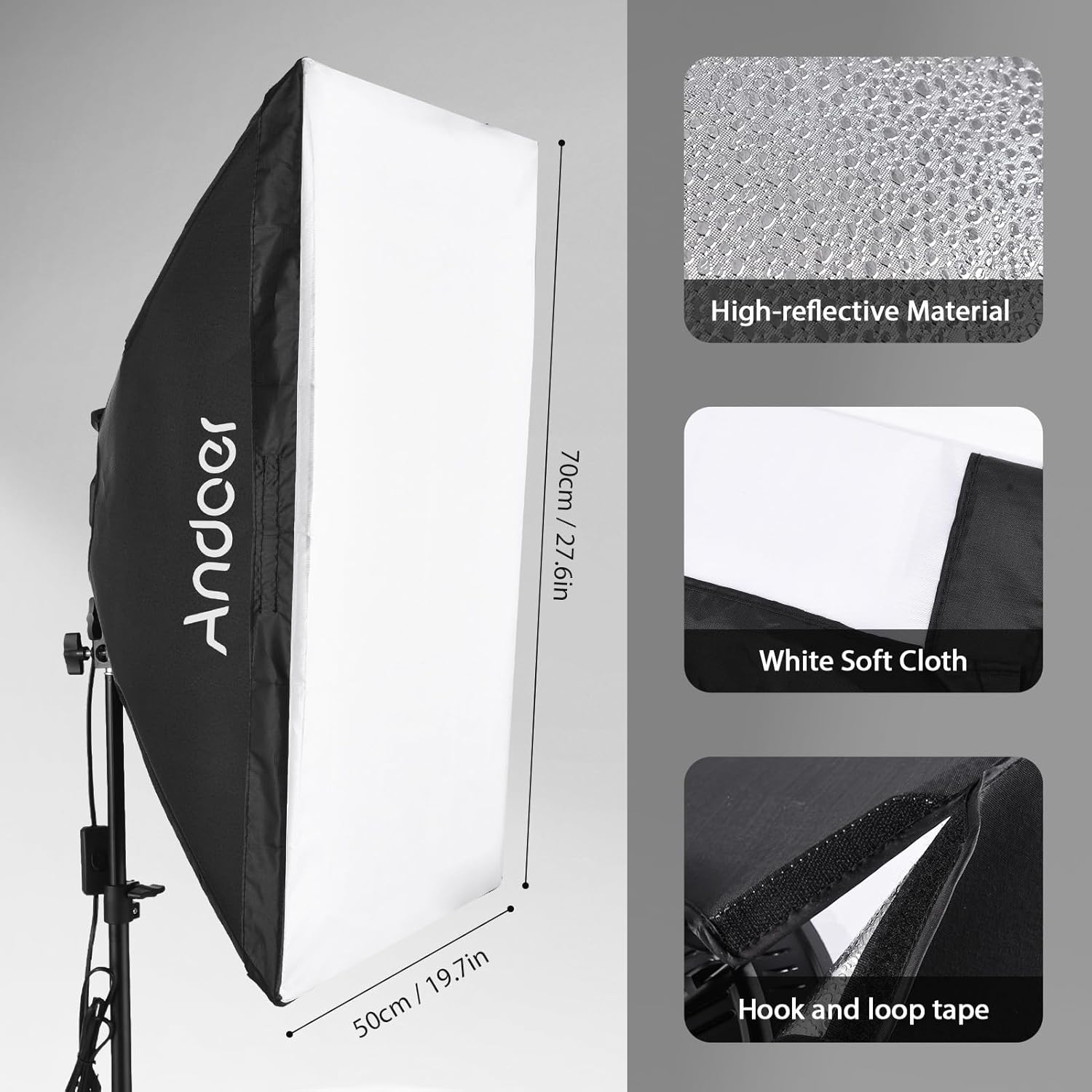 Andoer Softbox Set Studio Fotografico 2x 50x70cm - immagine 5