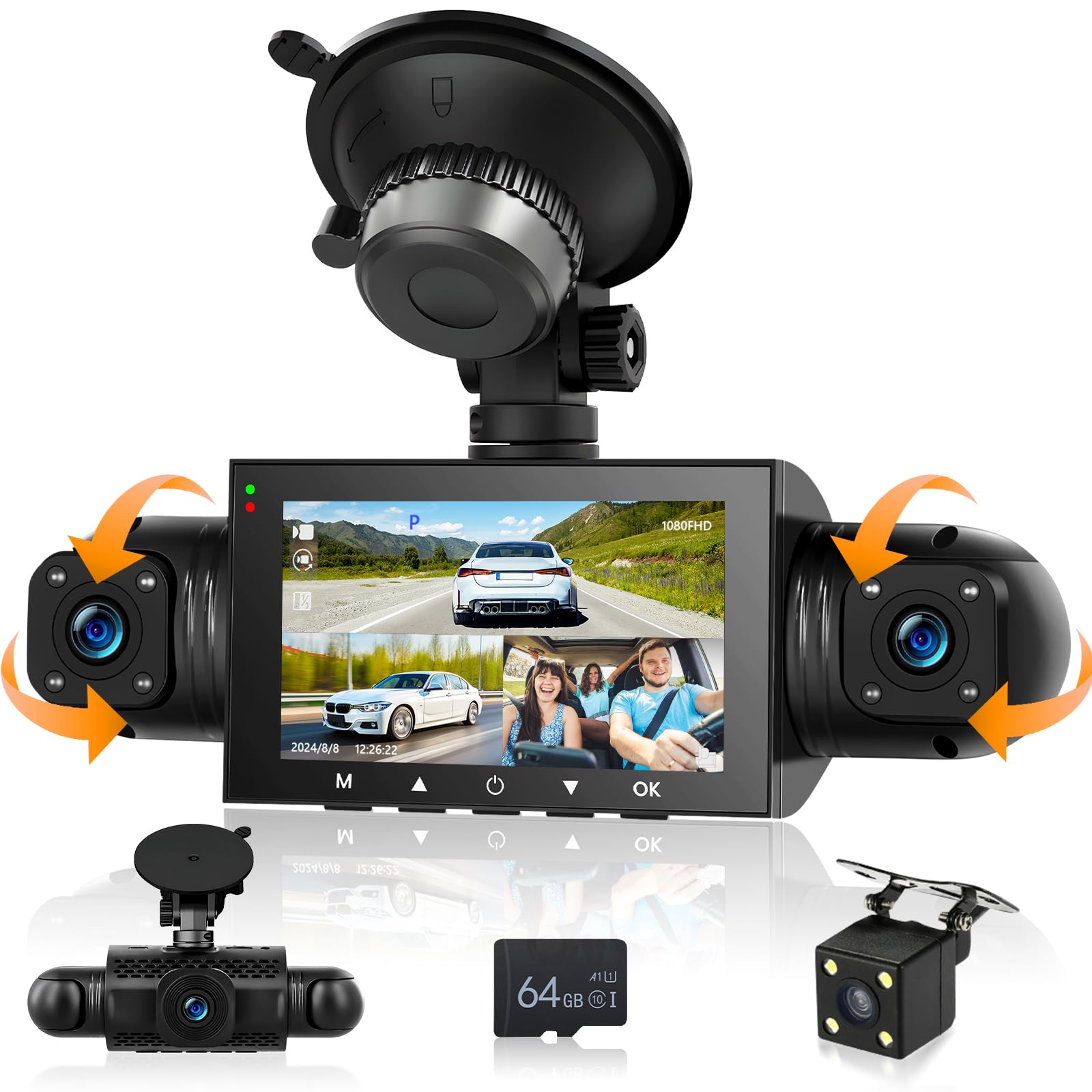 Motorsi Mirror Dash Cam 4 Canali Anteriore Posteriore