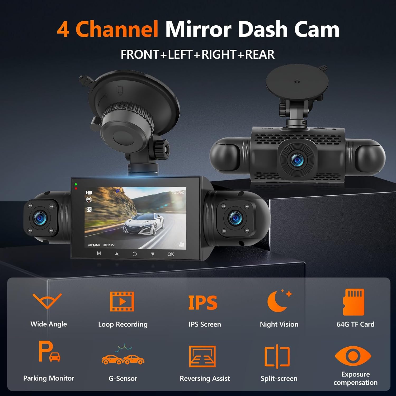 Motorsi Mirror Dash Cam 4 Canali Anteriore Posteriore - immagine 2
