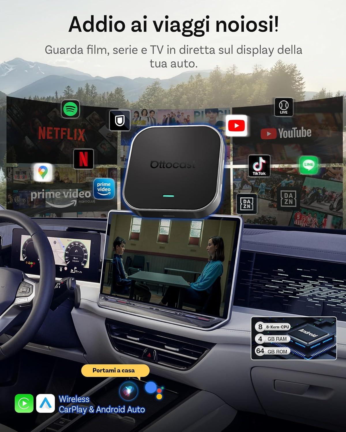 Ottocast OttoAibox E2 2026 AI Box - CarPlay Android Auto - immagine 6