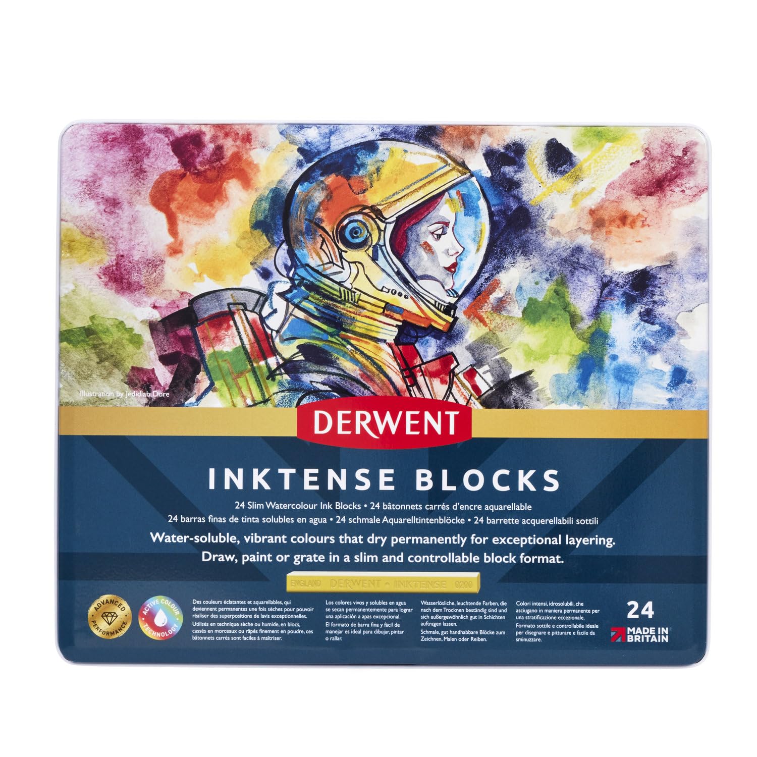 Derwent Inktense - Scatola Metallo 24 Colori Acquerellabili