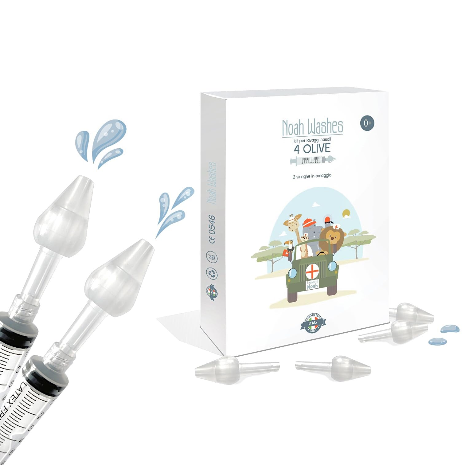 Noah Washes Kit, Lavaggio Nasale Bambini, 4 Olive Nasali e 2 Siringhe per Lavaggi Nasali, Doccia Nasale