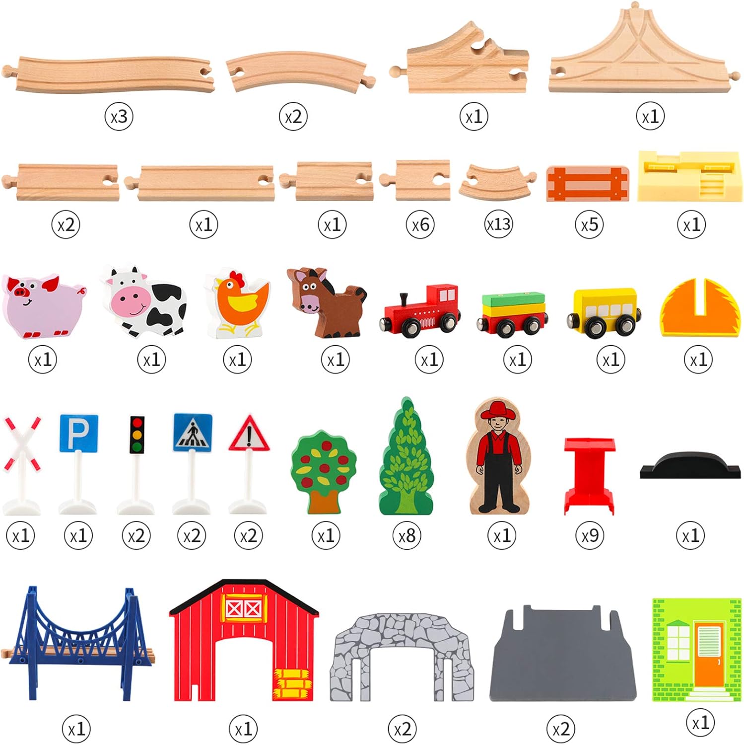 Jacootoys Trenino Legno Giocattoli 80 pezzi - immagine 5