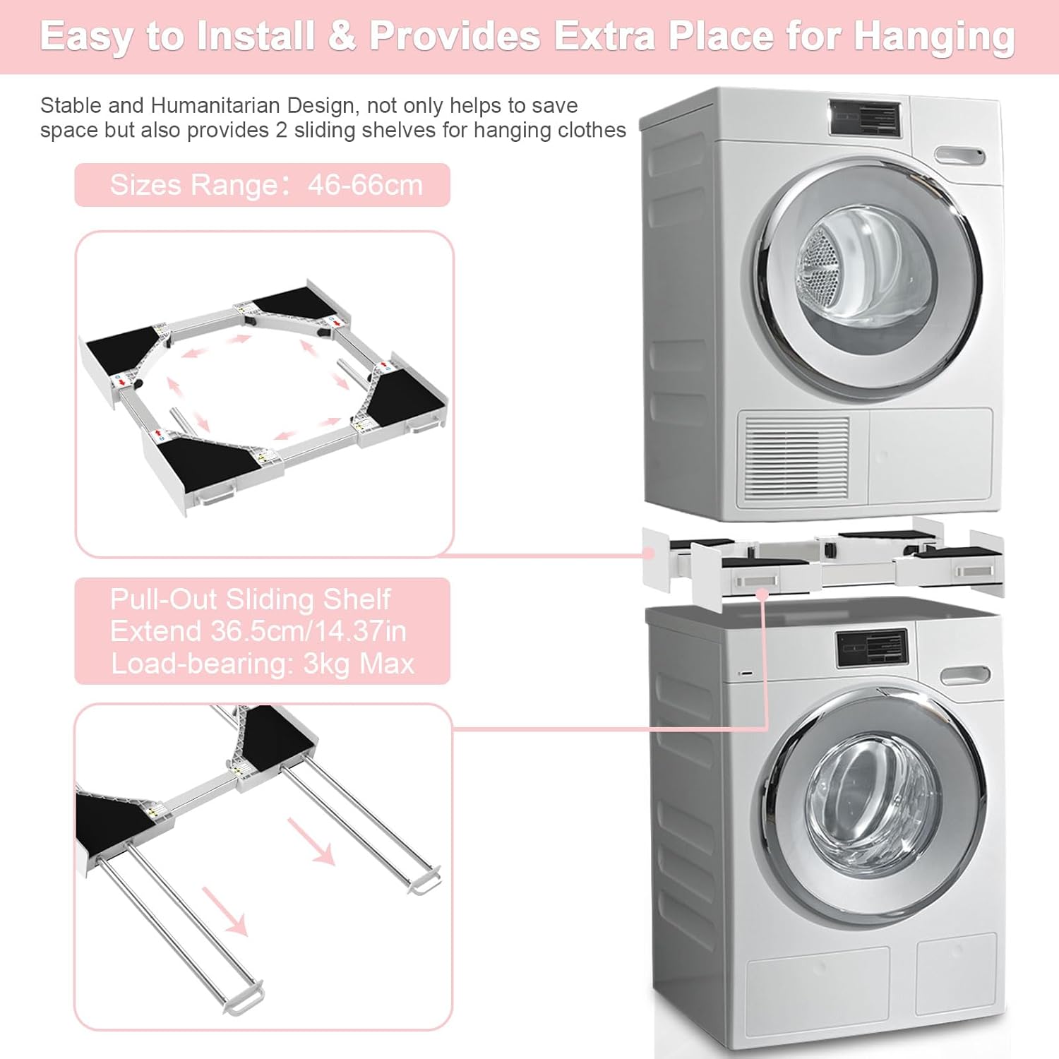 NIUXX Kit Sovrapposizione Lavatrice Asciugatrice Universale - immagine 3