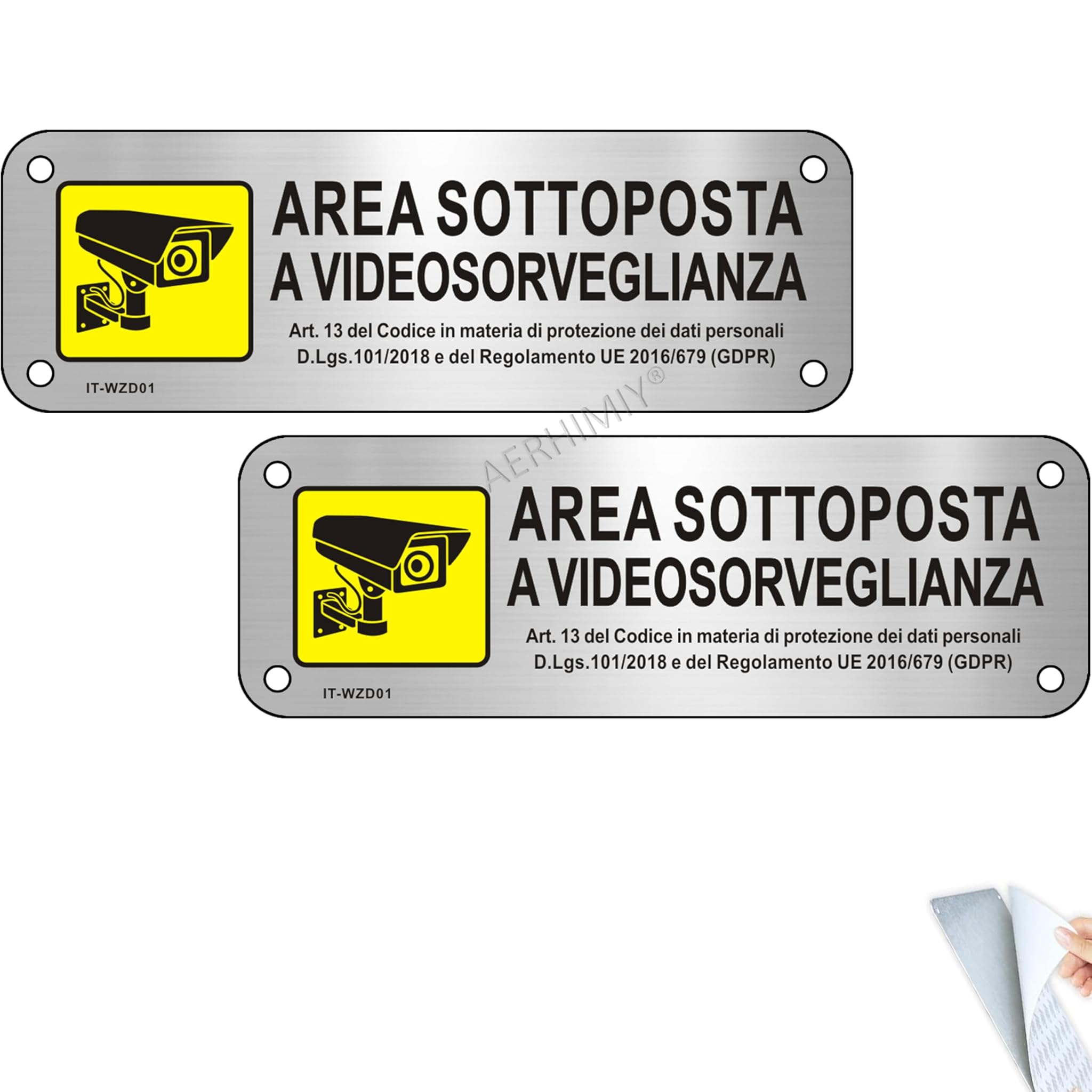 Cartello Videosorvegliata Alluminio Spazzolato 15x5cm