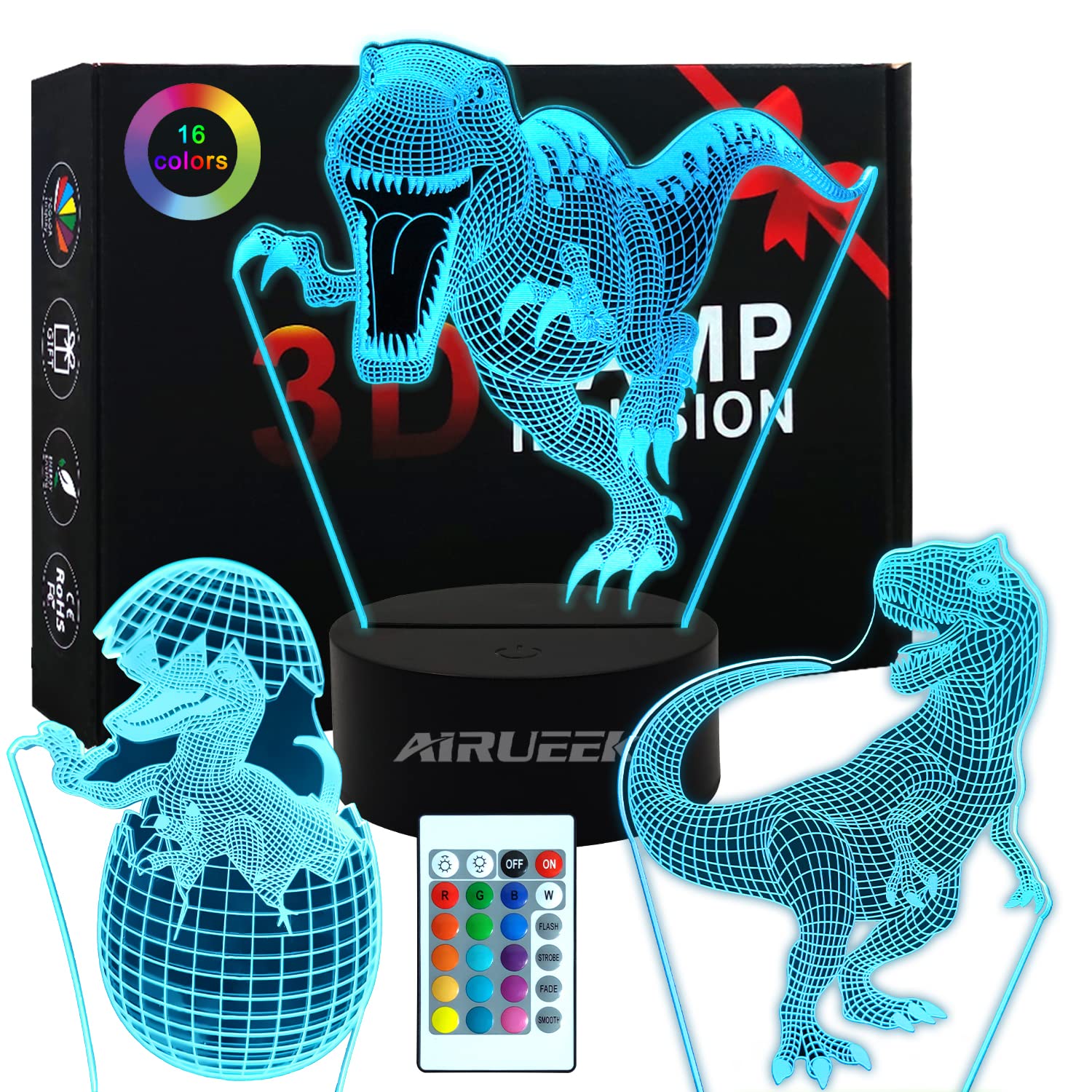 AIRUEEK Lampada 3D Dinosaur Luce Notte per Bambini