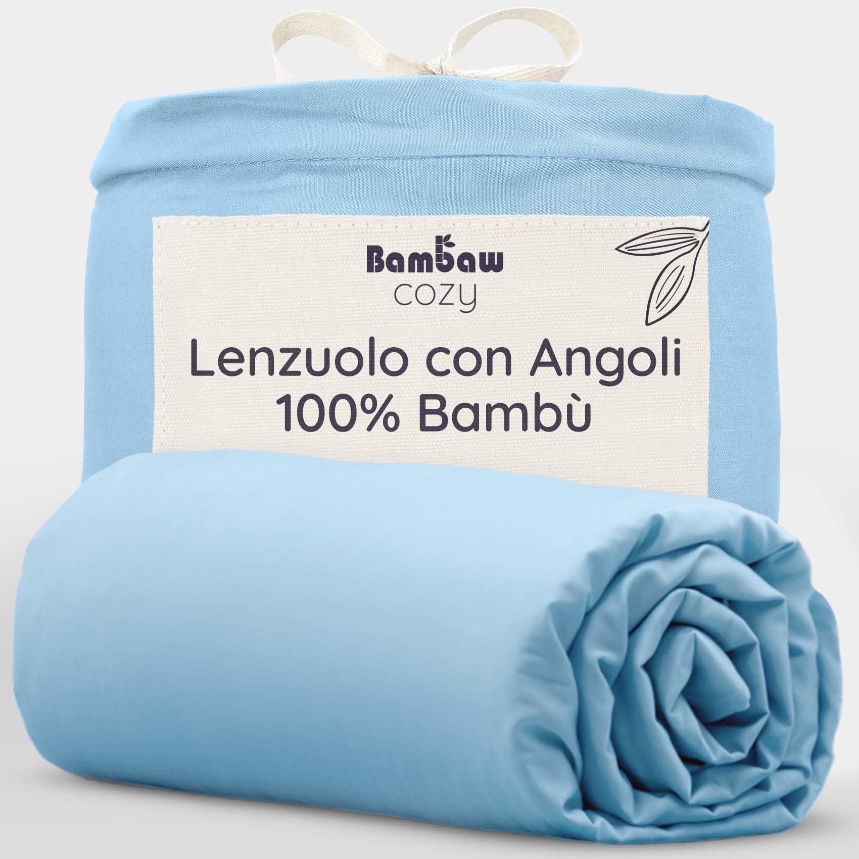 Bambaw Lenzuolo con Angoli in Bambù 200x200 cm, Azzurro