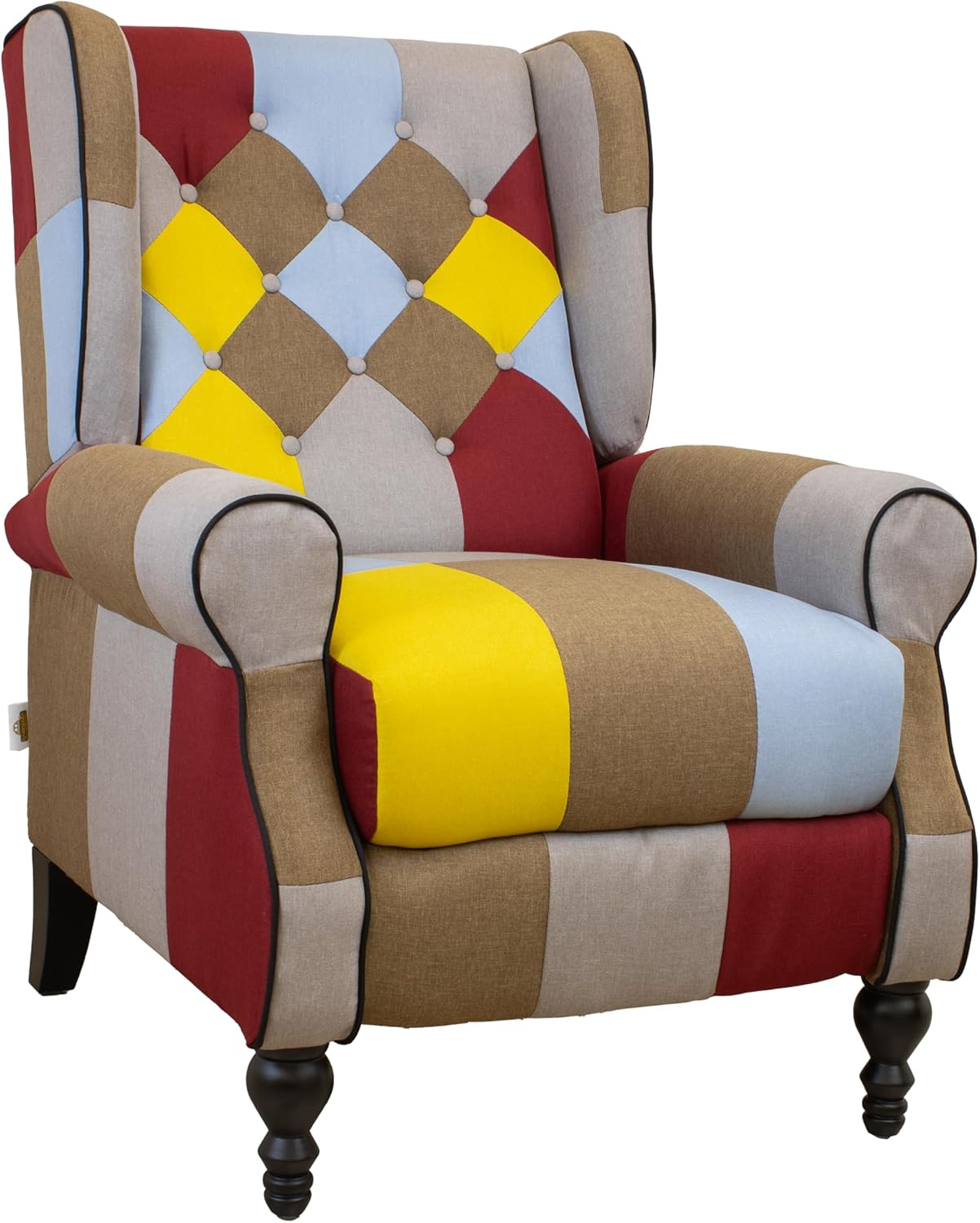 GARDENIA Poltrona Reclinabile Patchwork, Legno, CM 82 x 85 x 102