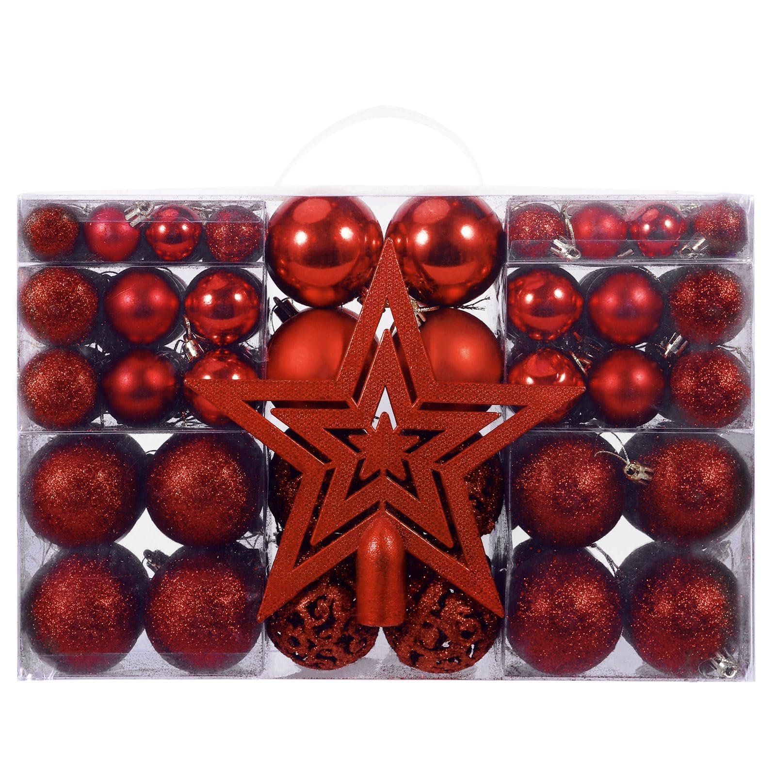 Set 101 Palline di Natale e Stelle Ornamentali Rosse