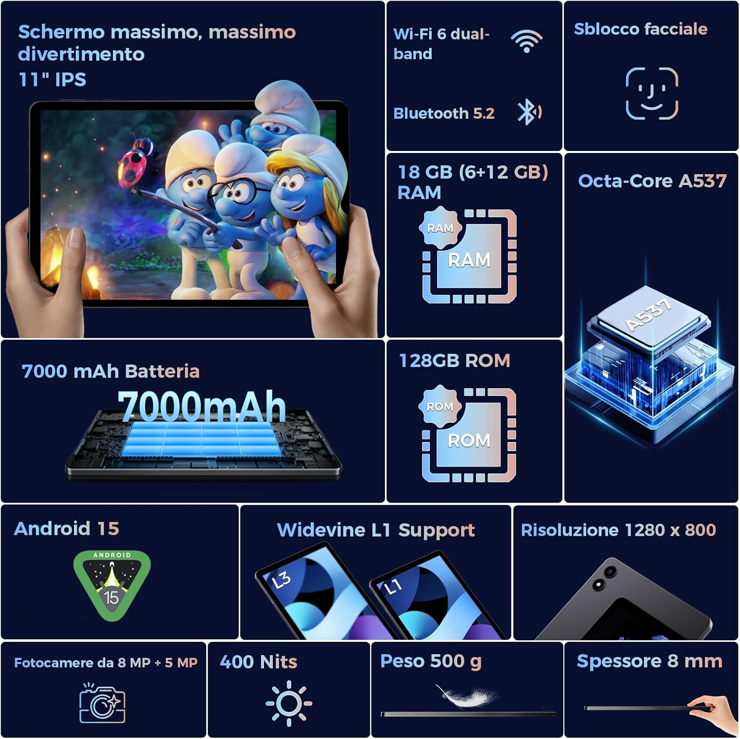 Tablet Android 11 pollici 18GB RAM + 128GB ROM - immagine 2