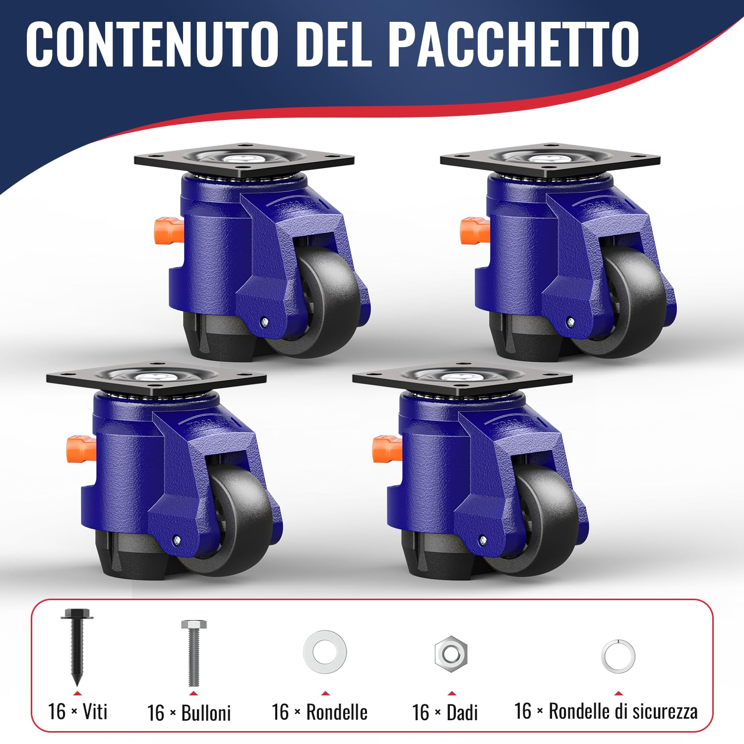 Ruote di Livellamento con Manico a Cricchetto 1200kg | Kostanzo | Velz