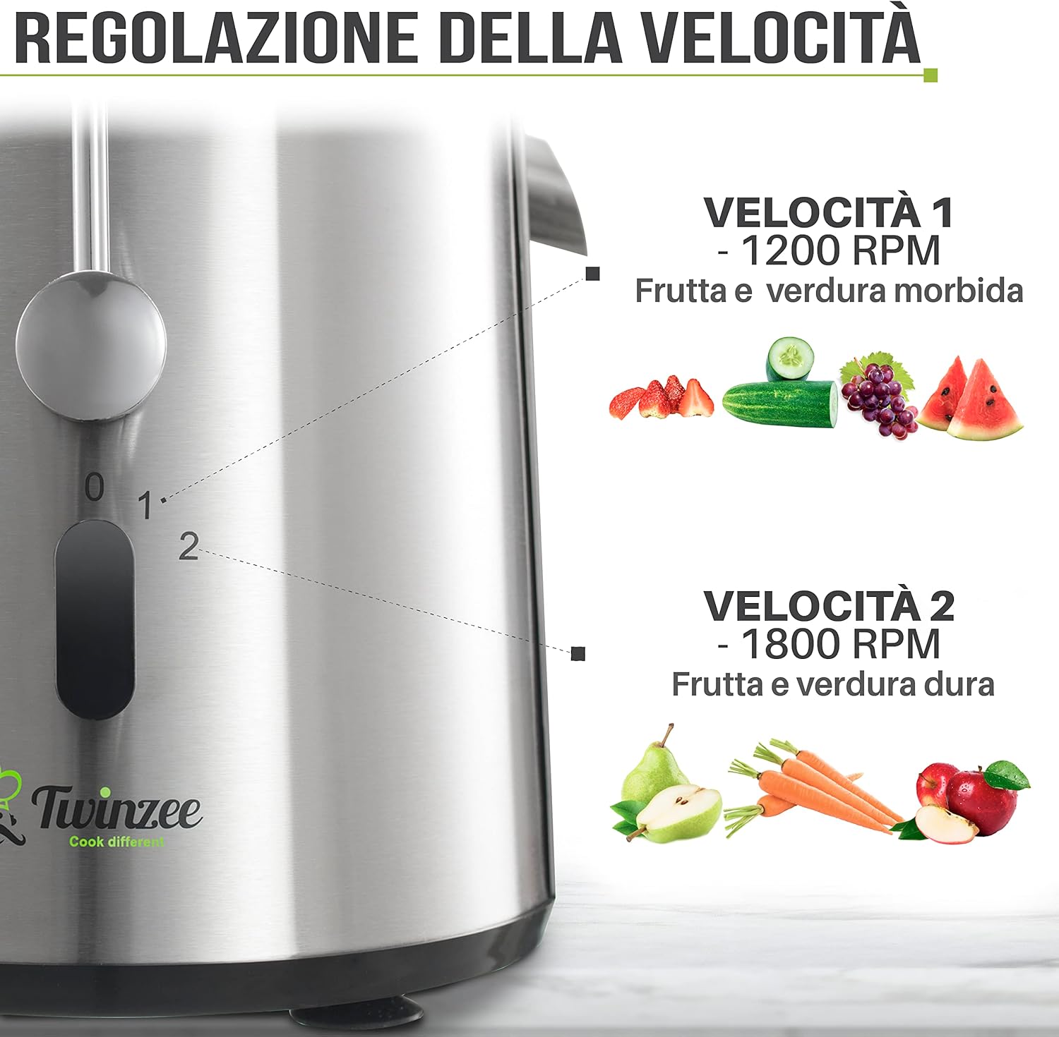 Twinzee Centrifuga Frutta e Verdura Professionale 850W - immagine 3
