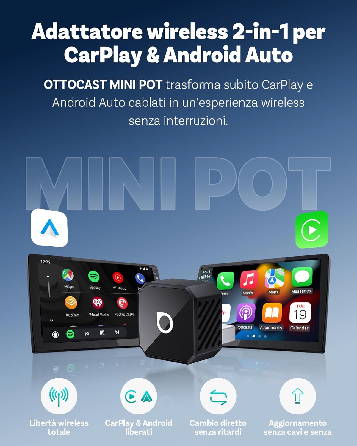 Ottocast Mini Pot 2026 - Adattatore Wireless CarPlay & Android Auto - immagine 2