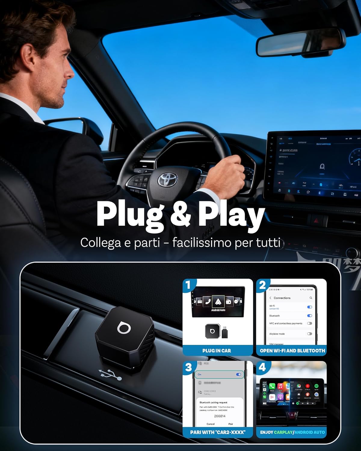 Ottocast Mini Pot 2026 - Adattatore Wireless CarPlay & Android Auto - immagine 3