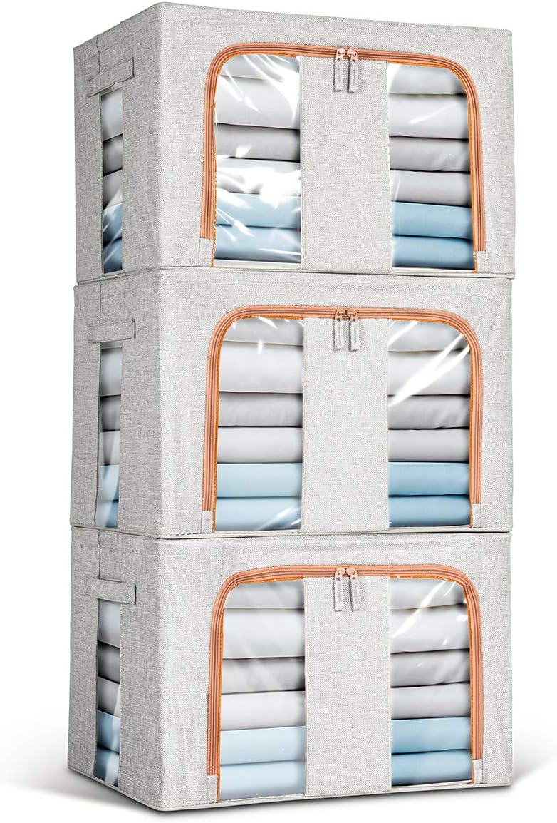 Lesfit Grandi Scatole Portaoggetti in Tessuto, 66l, 3 Pezzi