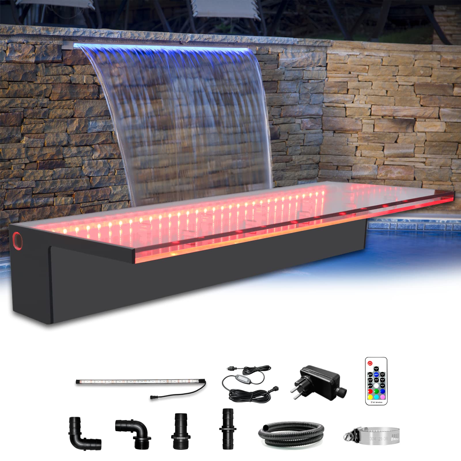 Longrun Fontane Cascata Piscina 60cm con LED