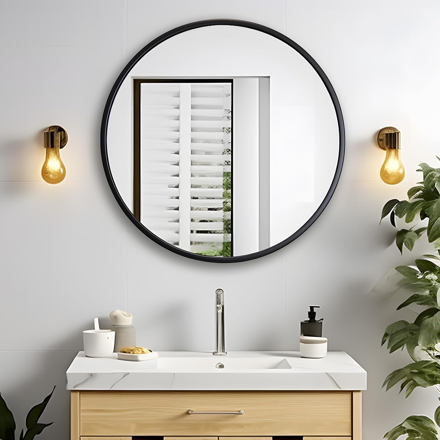 Miqu Specchio da Bagno Rotondo 70cm con Cornice Nera - immagine 1