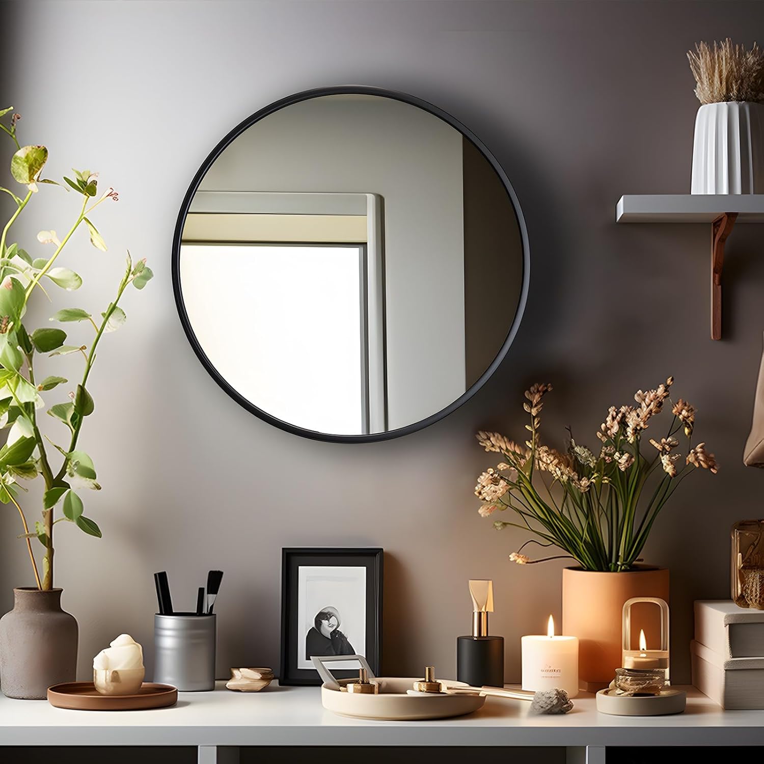 Miqu Specchio da Bagno Rotondo 70cm con Cornice Nera - immagine 2