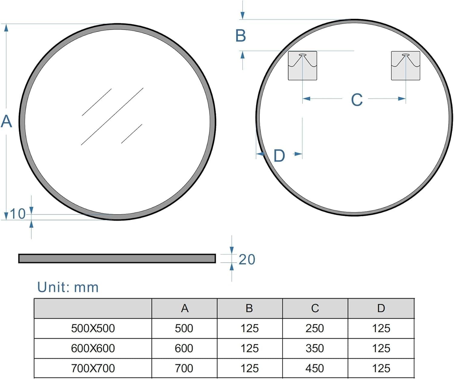 Miqu Specchio da Bagno Rotondo 70cm con Cornice Nera - immagine 5