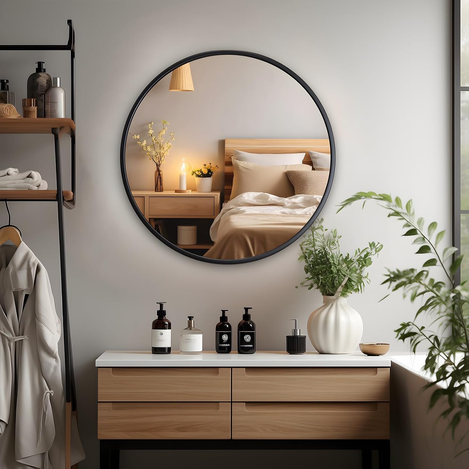 Miqu Specchio da Bagno Rotondo 70cm con Cornice Nera - immagine 6