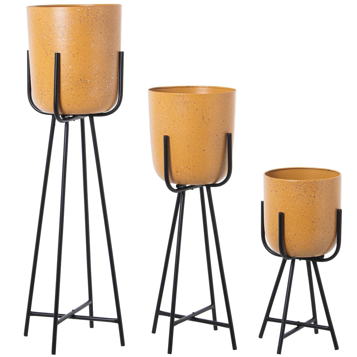 Drw Set di 3 Vasi con Piede in Ceramica e Metallo Nero