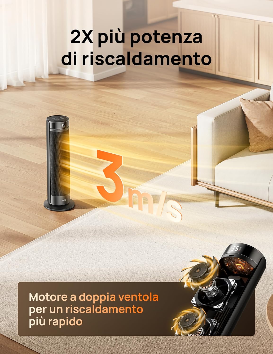 Dreo Stufa a Torre 2000W 23 Pollici Silenziosa - immagine 3