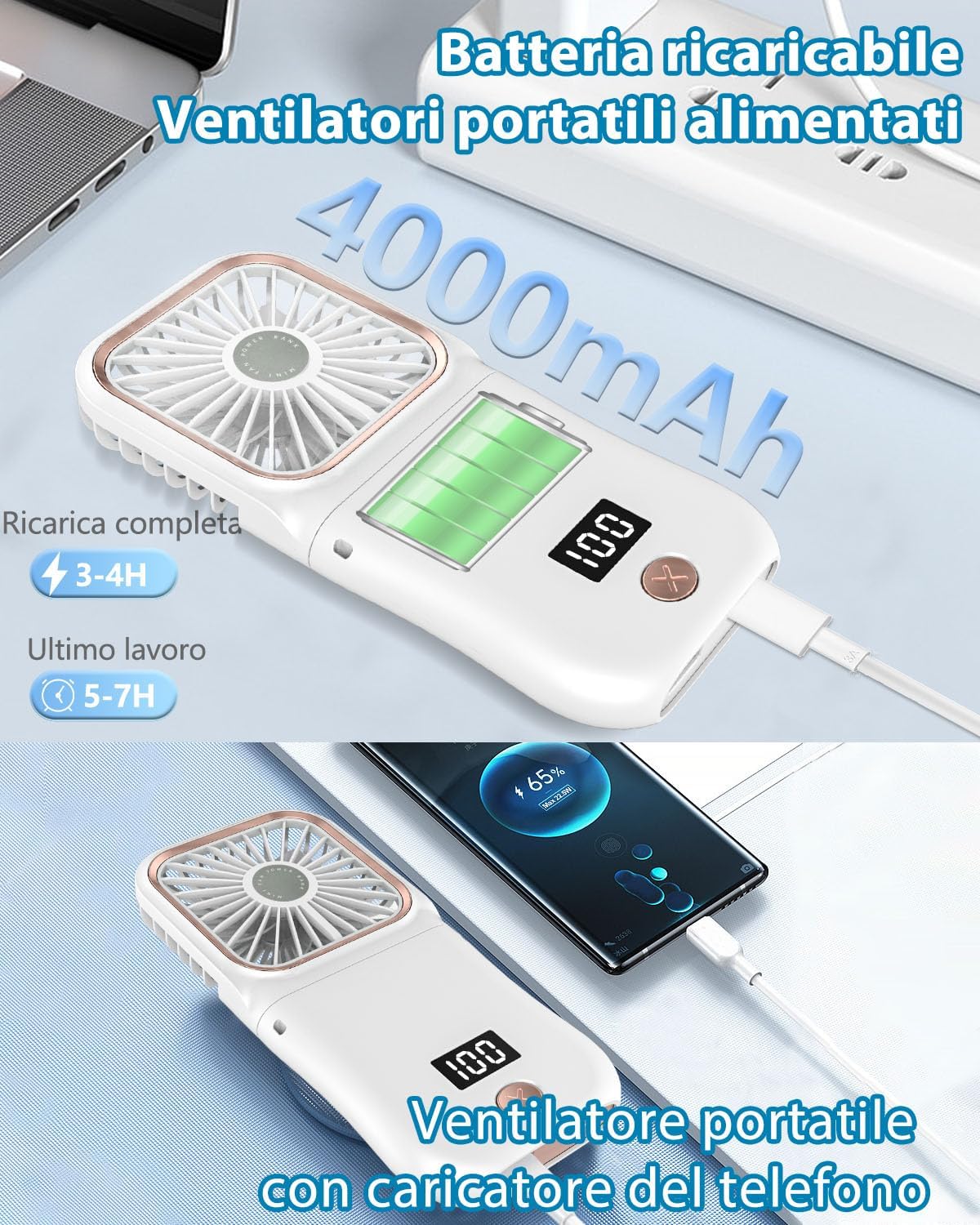 Kouric Mini Ventilatore Portatile USB 4000mAh | Velz
