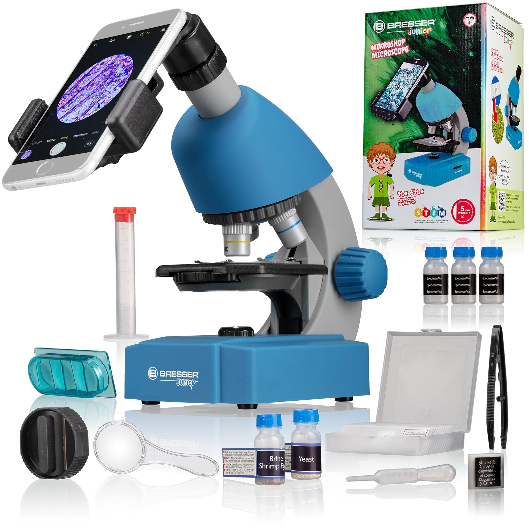 Bresser 8851300W Junior Microscopio 40-640X, Azzurro