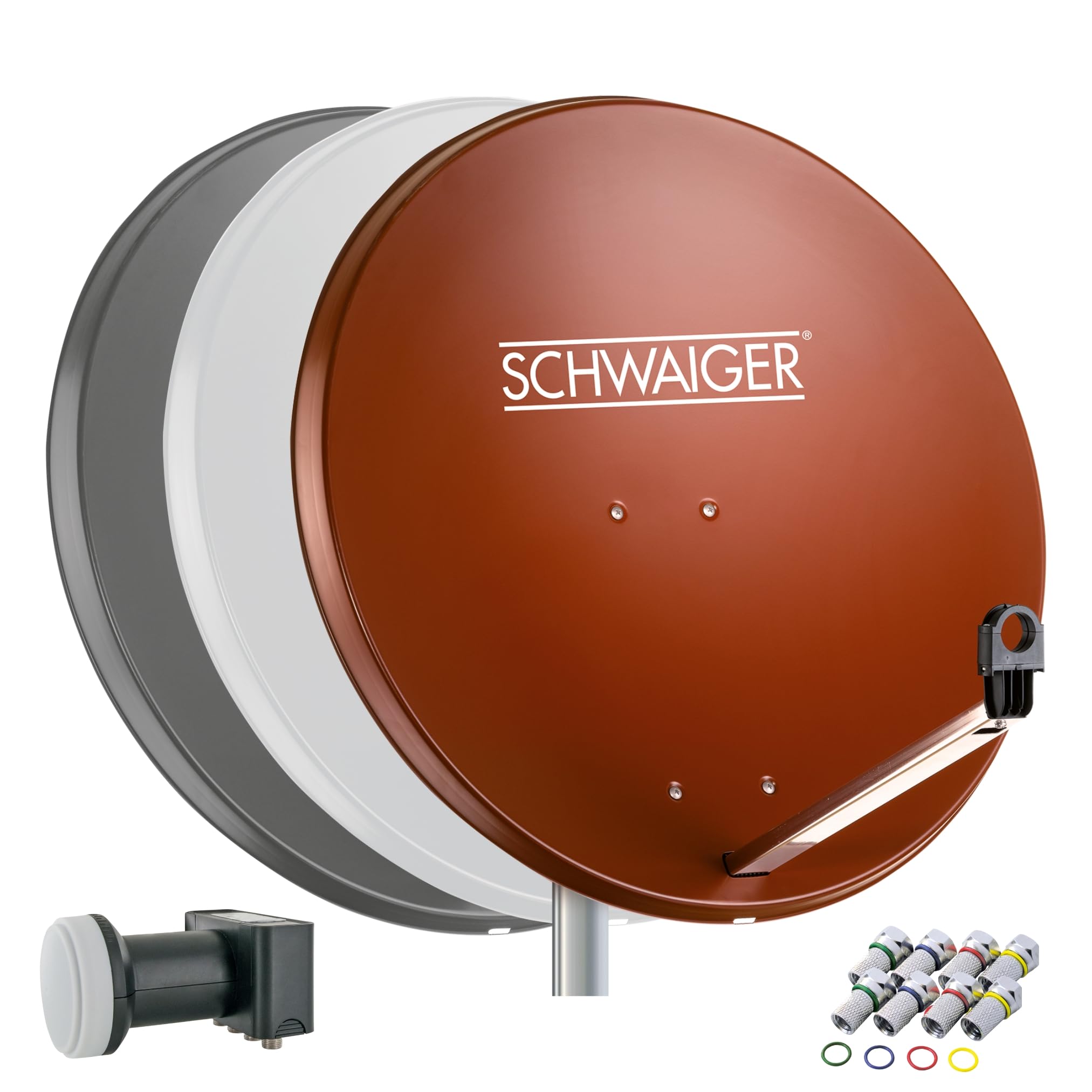 Schwaiger 524 - Sistema SAT Set Parabola Quad LNB, Rosso Mattone