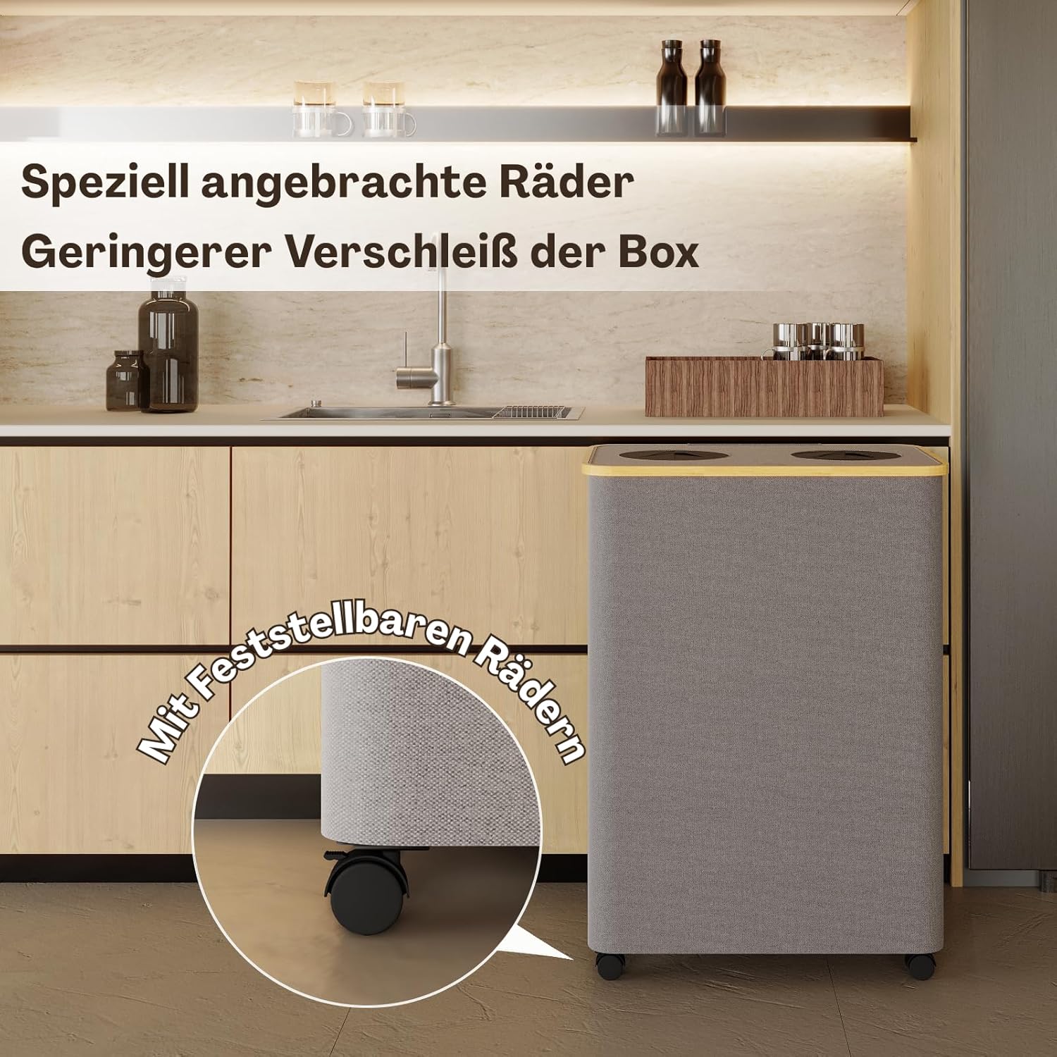 Rman Bidoni Differenziata 160L con Coperchio e Ruote, Grigio - immagine 3