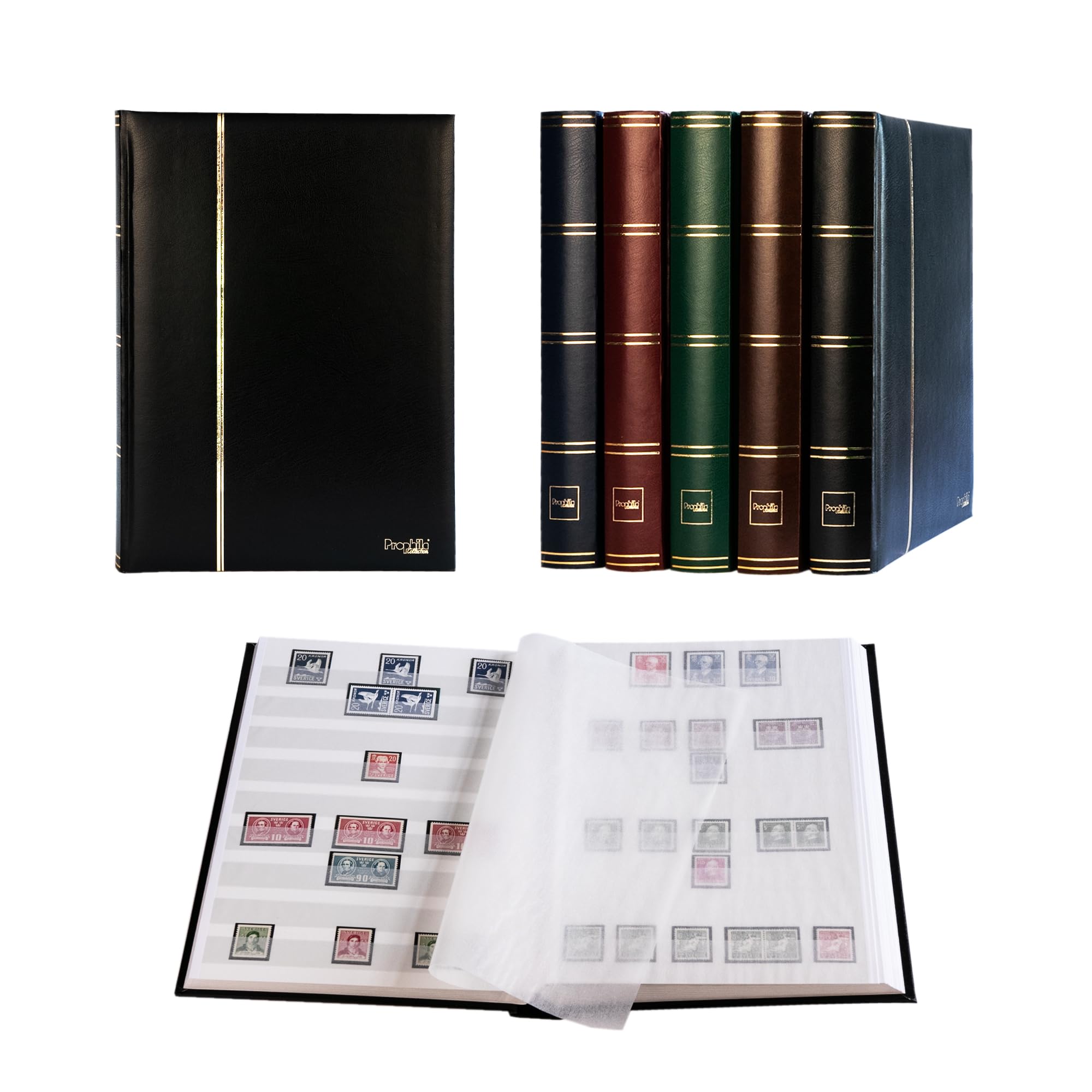 Prophila - Album per francobolli, 64 lati bianchi, copertina imbottita nera