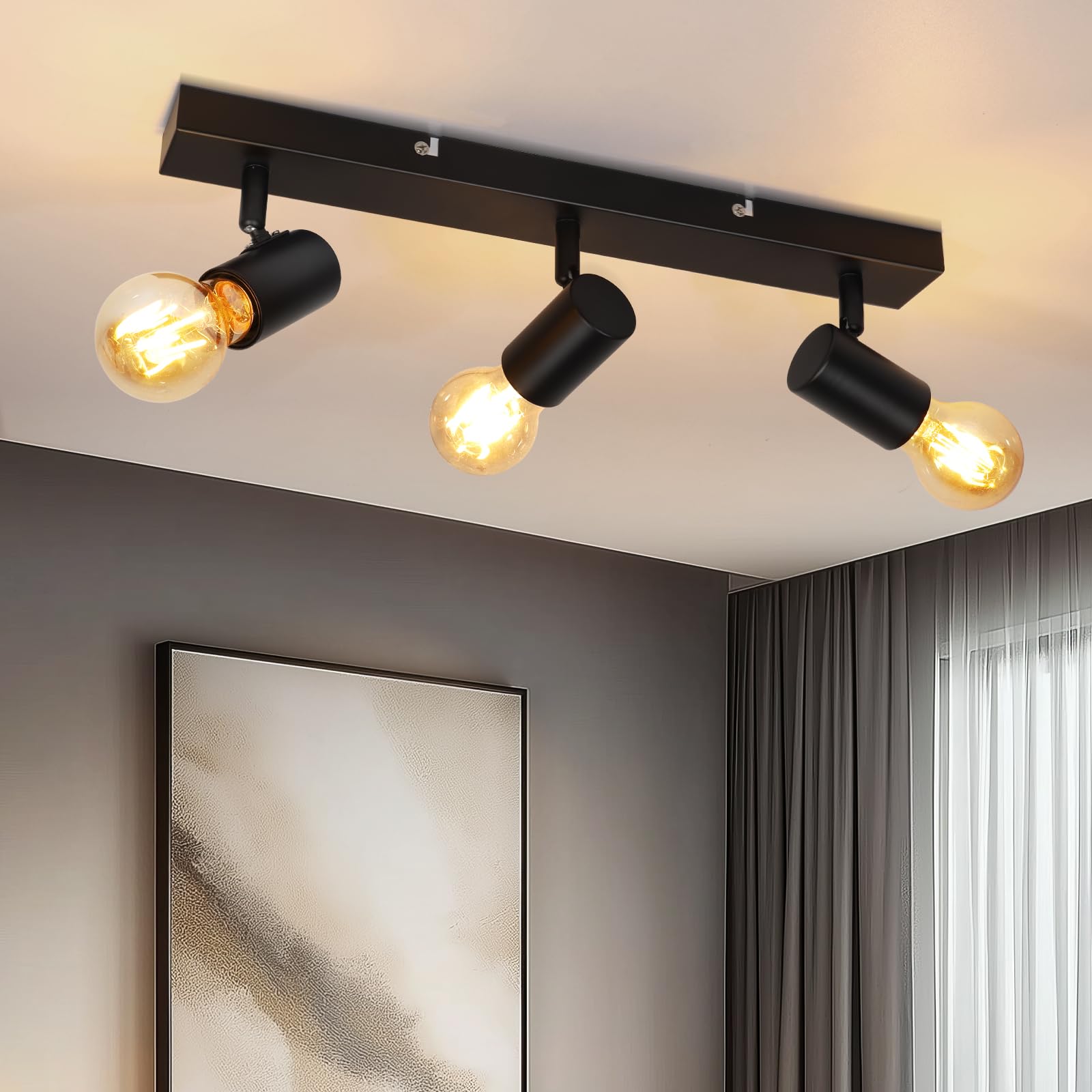 Faretti da Soffitto LED Orientabili Neri 3 Luci E27