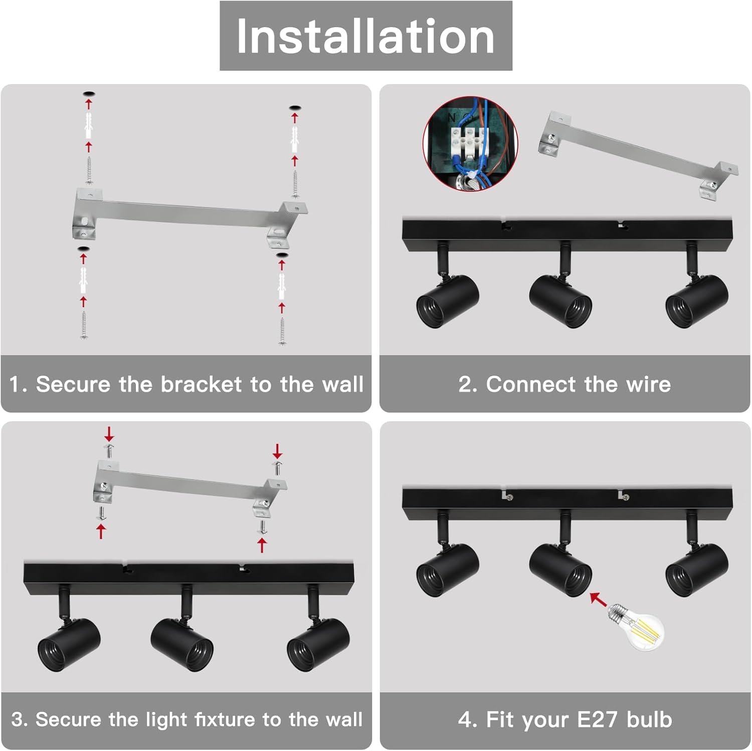 Faretti da Soffitto LED Orientabili Neri 3 Luci E27 - immagine 6