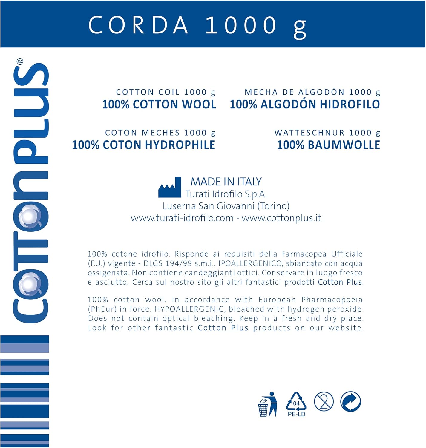 Cotton Plus CORDA 1000g - Puro Cotone Idrofilo - immagine 2