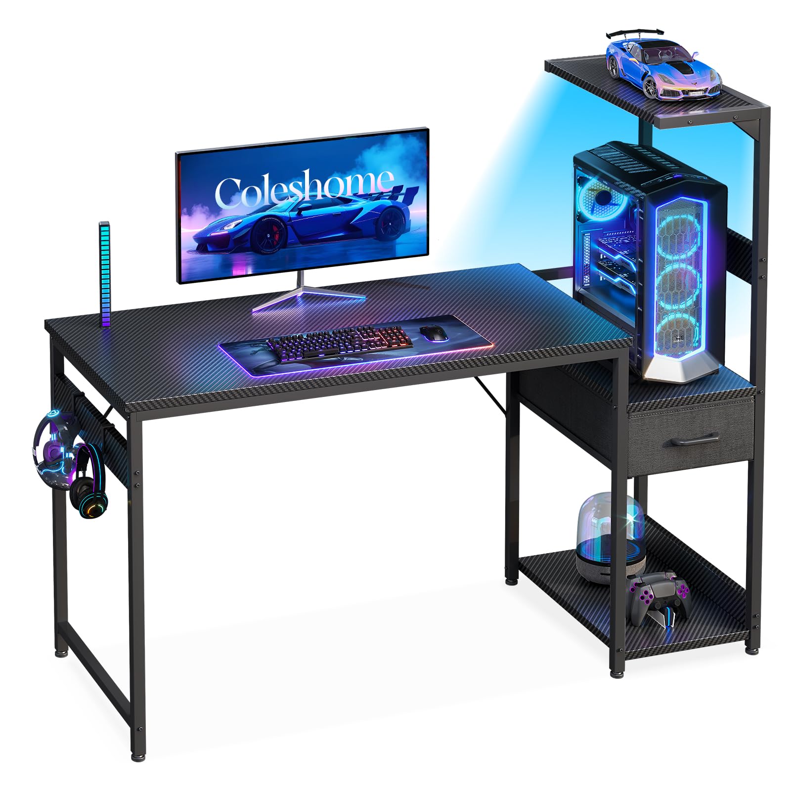 Coleshome Scrivania Gaming con Illuminazione LED 120x48cm