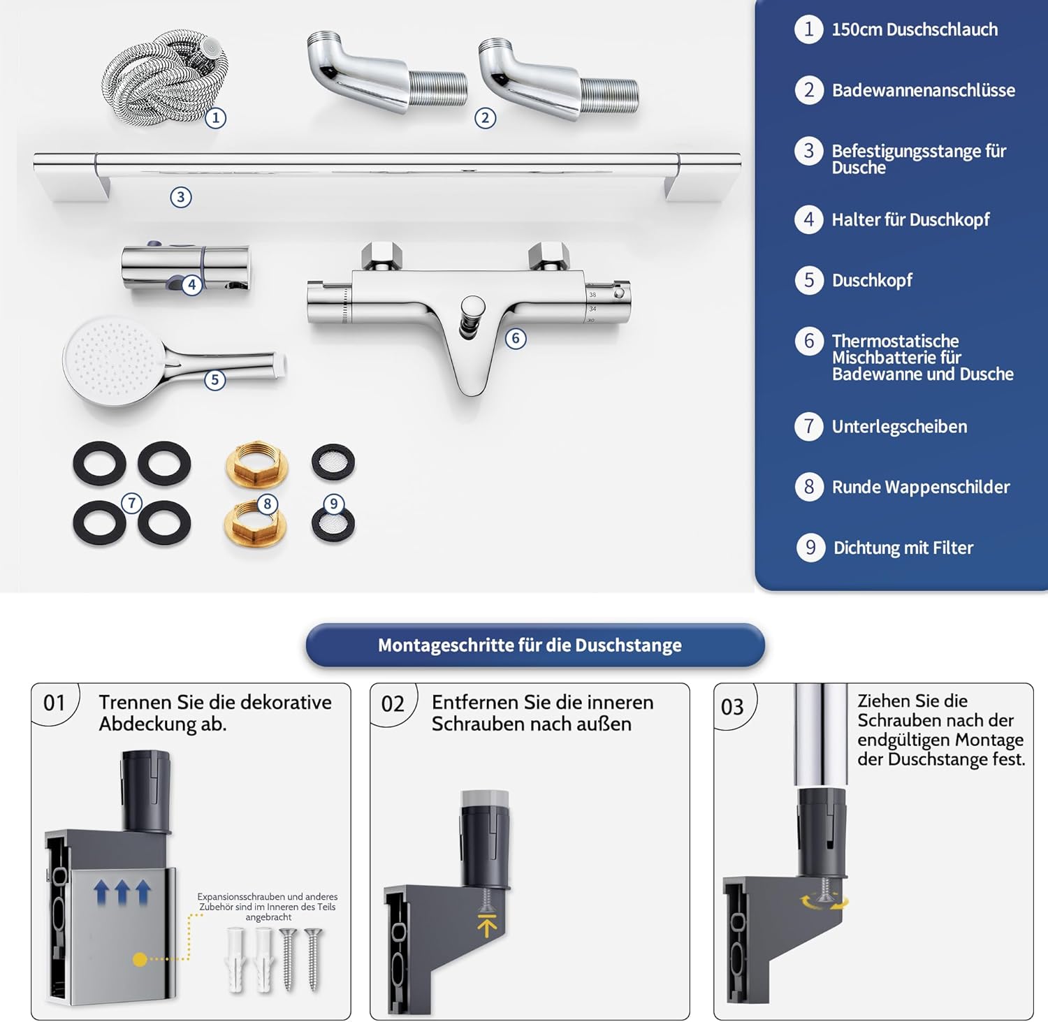 Morado Miscelatore Doccia Termostatico con Set Asta Doccia - immagine 6