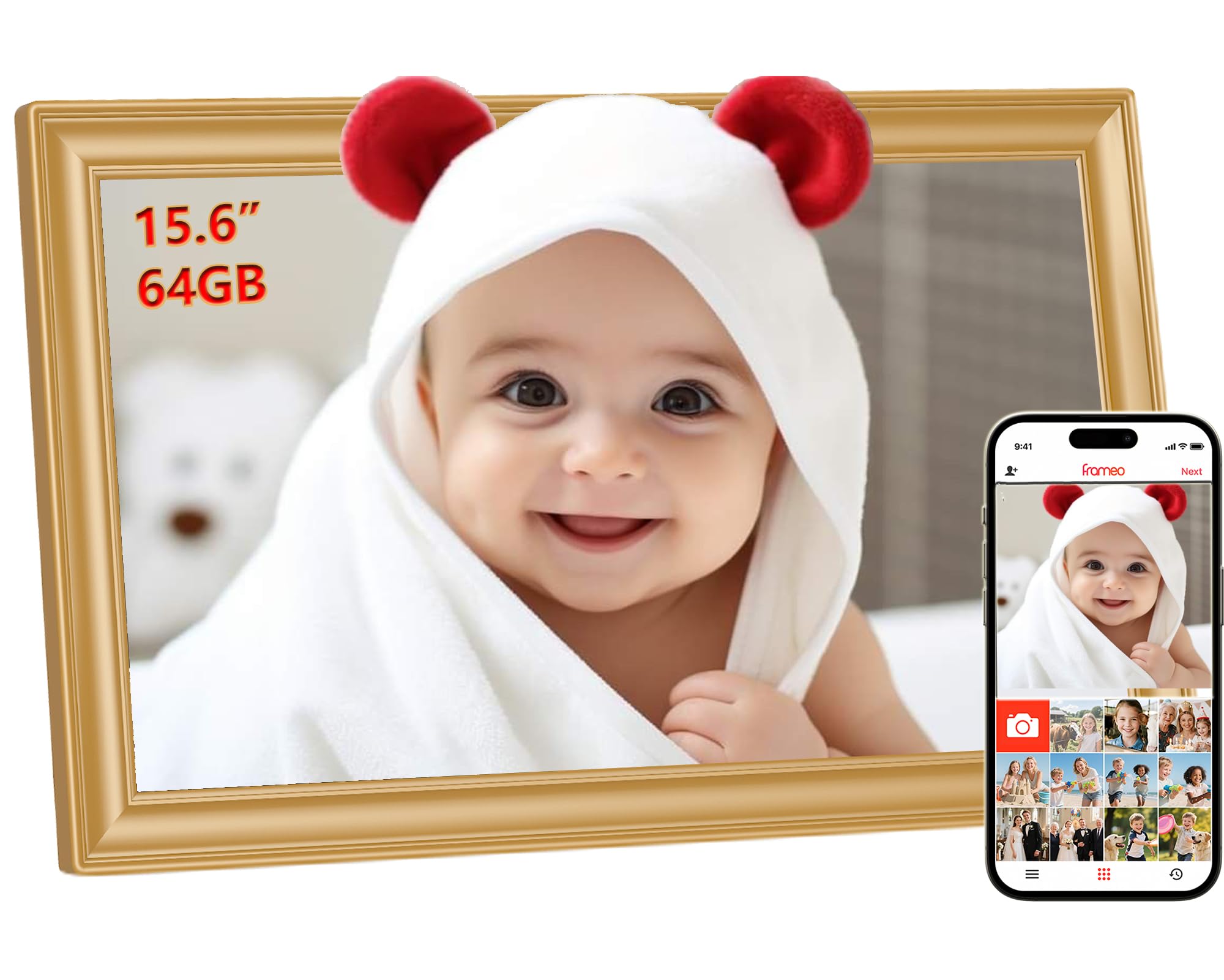 FRAMEO Cornice Digitale 15,6" FHD 64GB, Oro