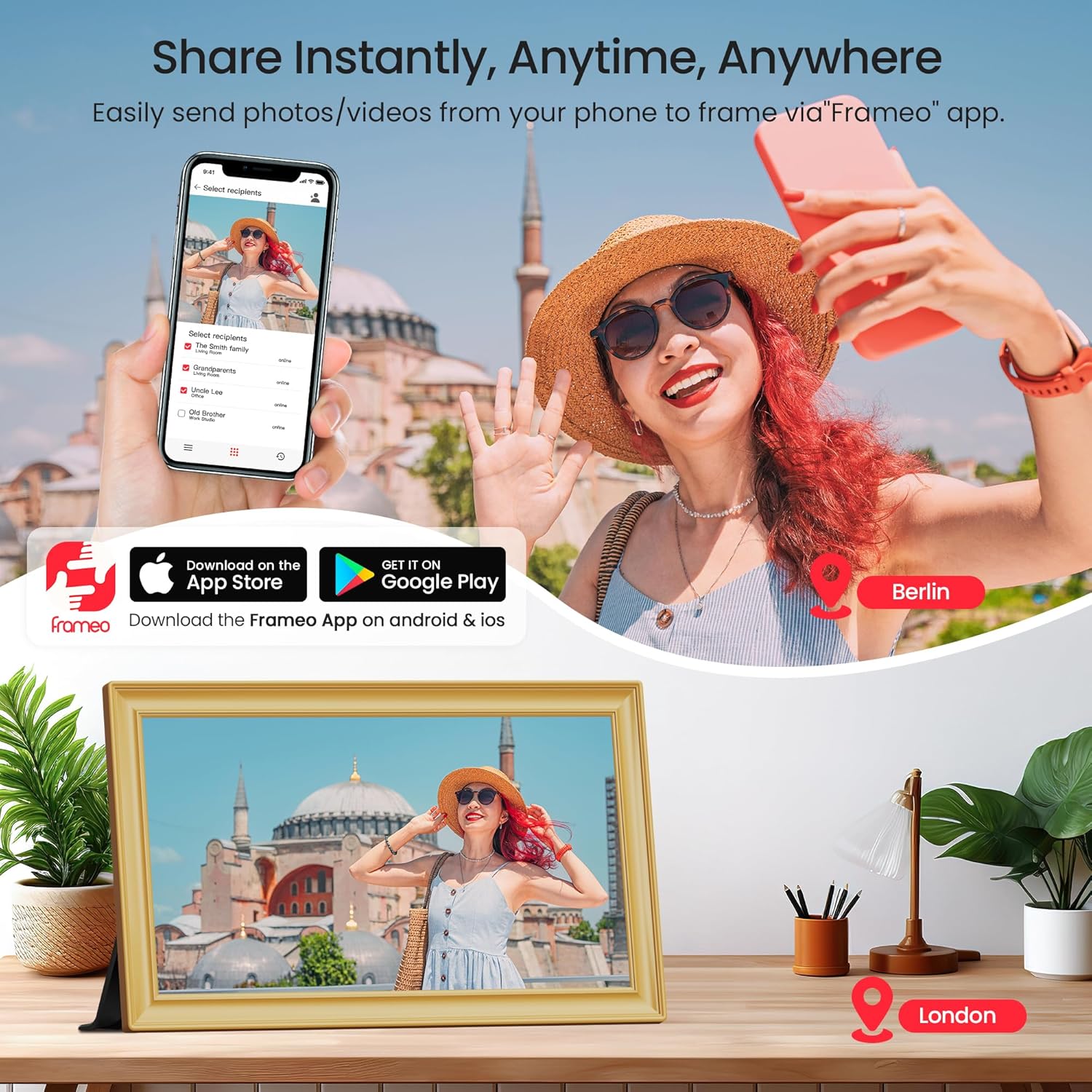 FRAMEO Cornice Digitale 15,6" FHD 64GB, Oro - immagine 2