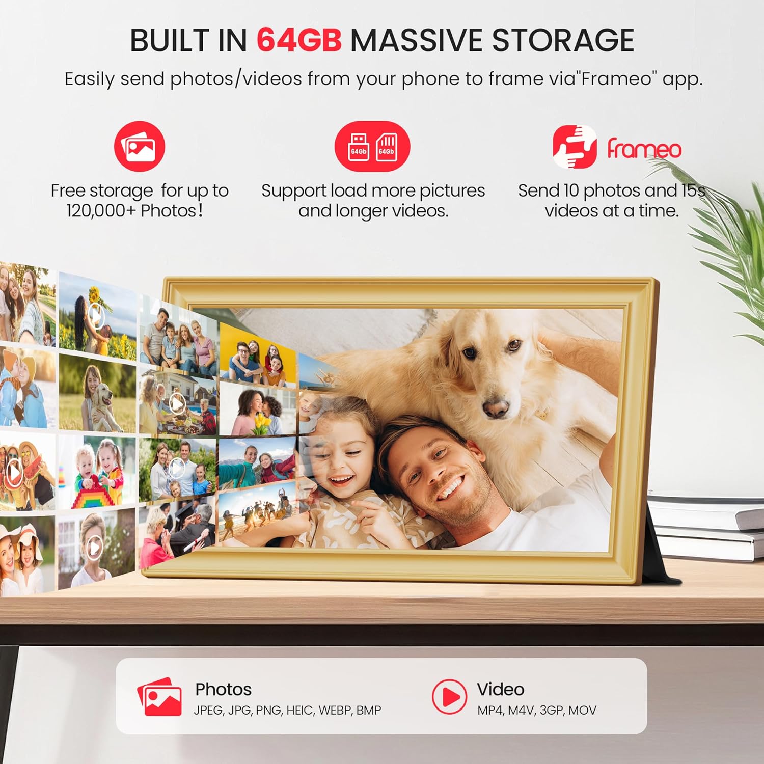 FRAMEO Cornice Digitale 15,6" FHD 64GB, Oro - immagine 4