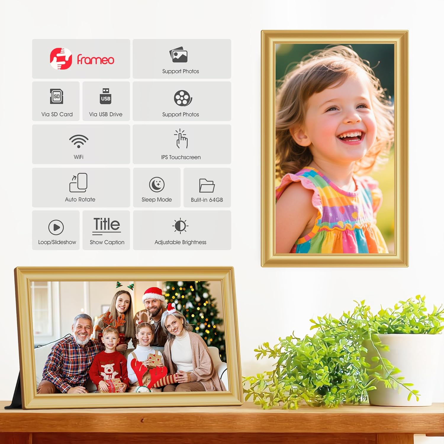 FRAMEO Cornice Digitale 15,6" FHD 64GB, Oro - immagine 5