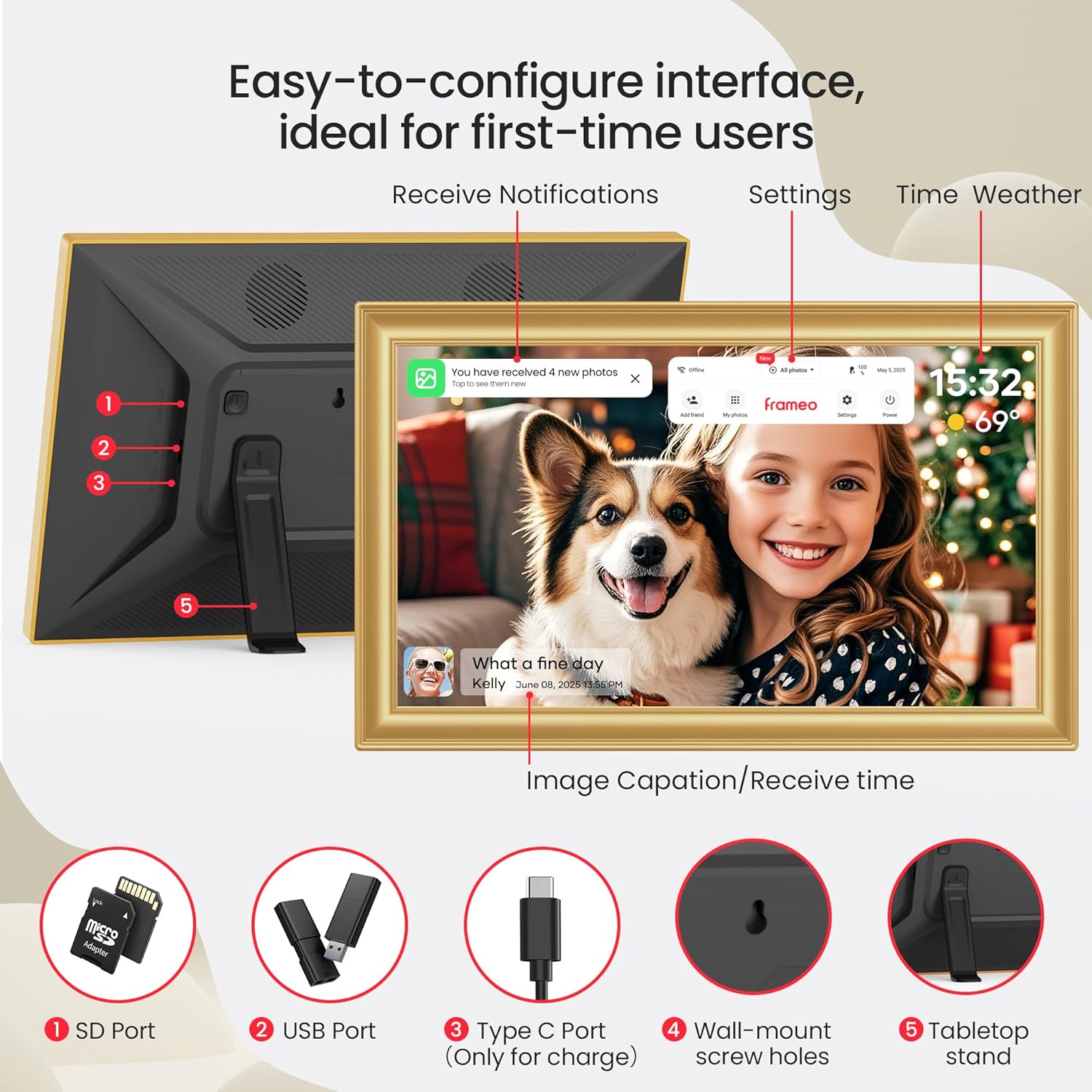 FRAMEO Cornice Digitale 15,6" FHD 64GB, Oro - immagine 7