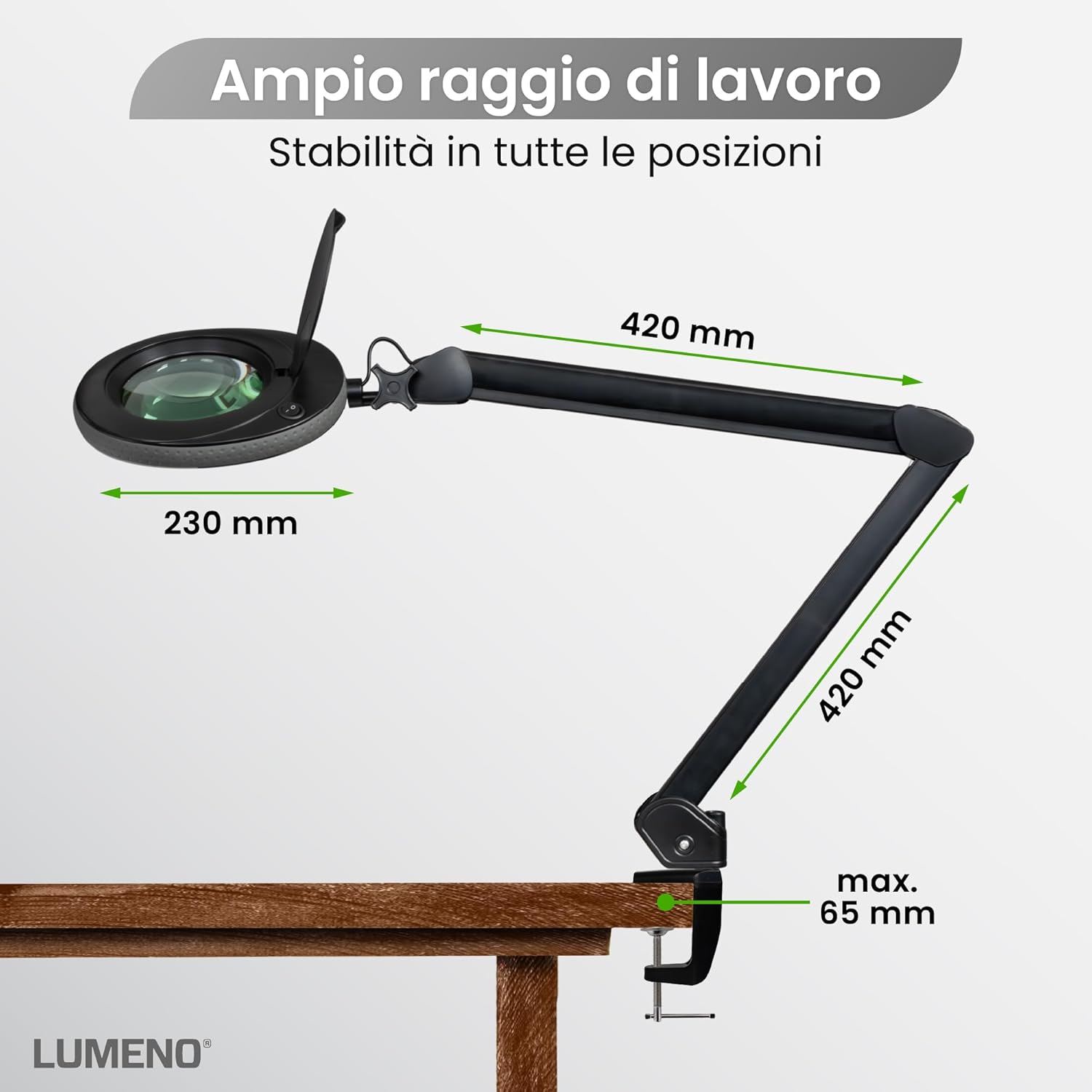 Lumeno LED 7215SW - Lampada d'Ingrandimento 5 Diottrie, Nero - immagine 3