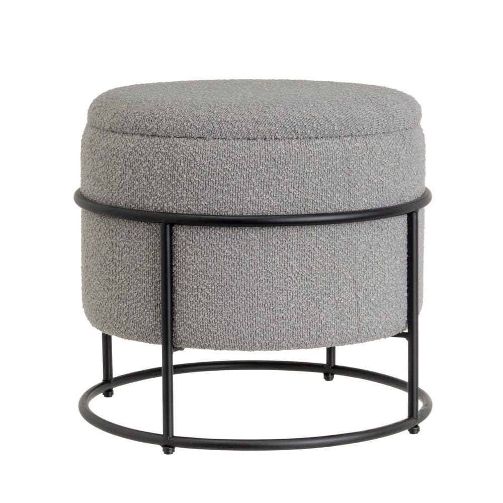 DRW Pouf arcon in tessuto, MDF e metallo in grigio chiaro e nero
