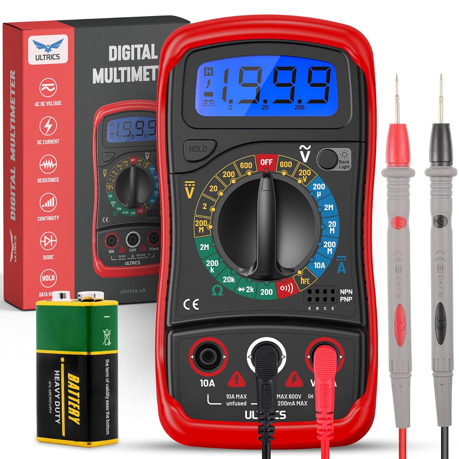 Ultrics Multimetro Digitale con Puntali di Misura - immagine 1