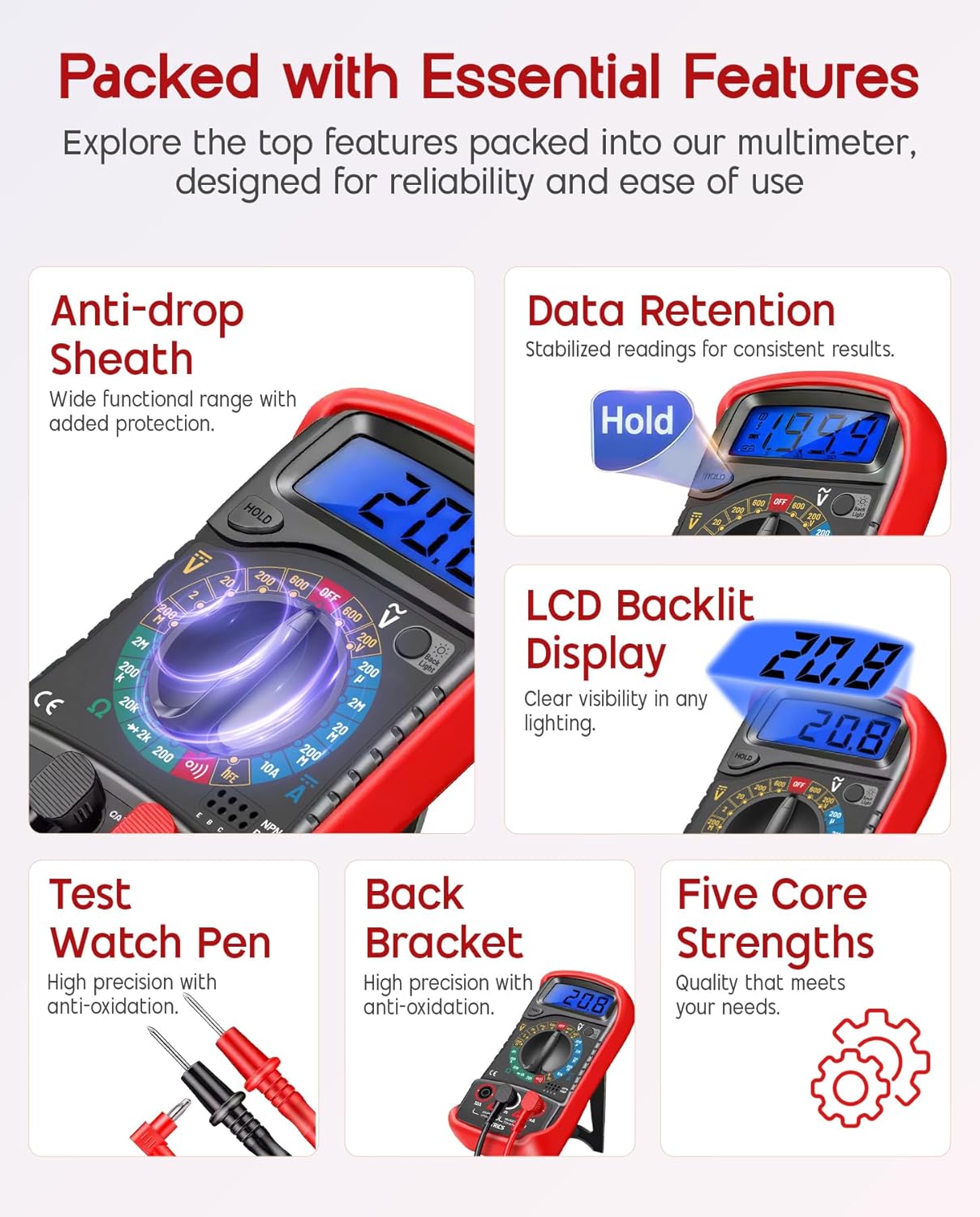 Ultrics Multimetro Digitale con Puntali di Misura - immagine 3