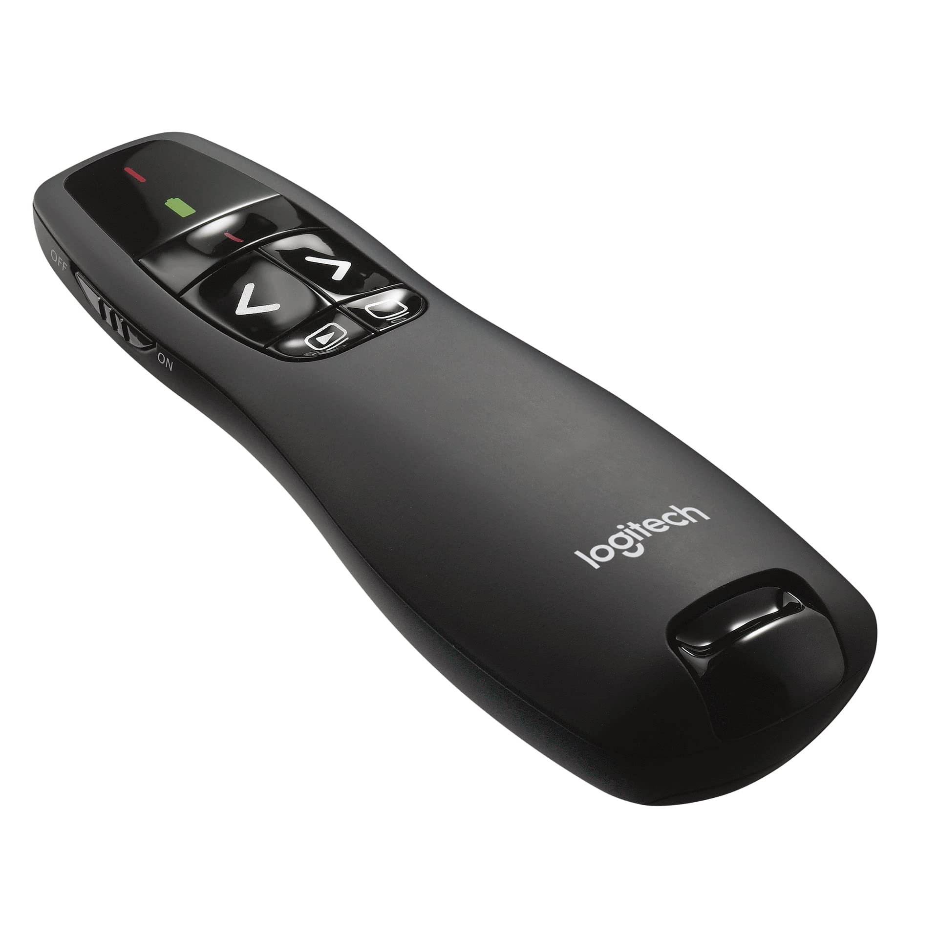 Logitech R400 Puntatore Laser per Presentazioni Wireless, 2.4 GHz e Bluetooth, Ricevitore USB, Puntatore Laser Rosso, Portata 15 m, 6 Pulsanti, Controllo Intuitivo, Indicatore Batteria, PC, Nero