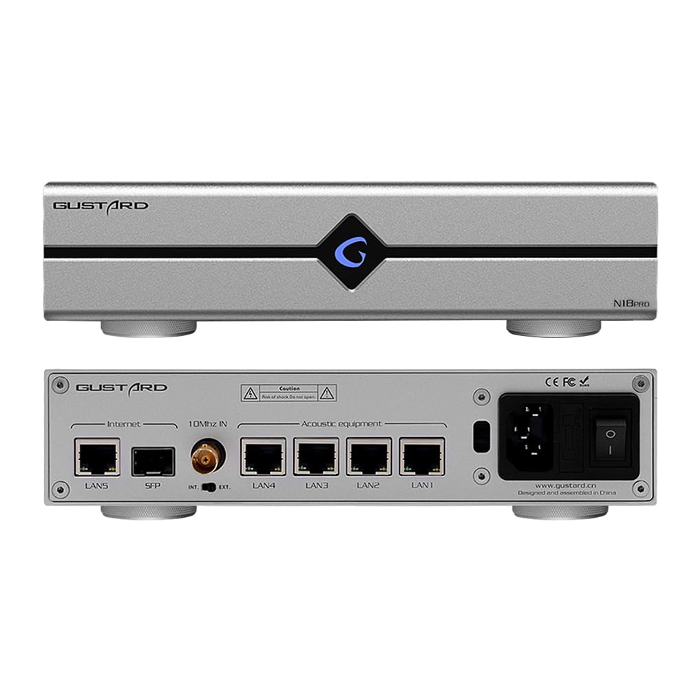 Gustard N18 Pro HiFi Audio Switch Ethernet, 5* Porte Ethernet 10/100/1000 Mbps, SFP Fibra Ottica Modulo, Switch Gigabit RJ45, Ingresso Orologio BNC 10M, Alte prestazioni Commutatore di Rete, Argento