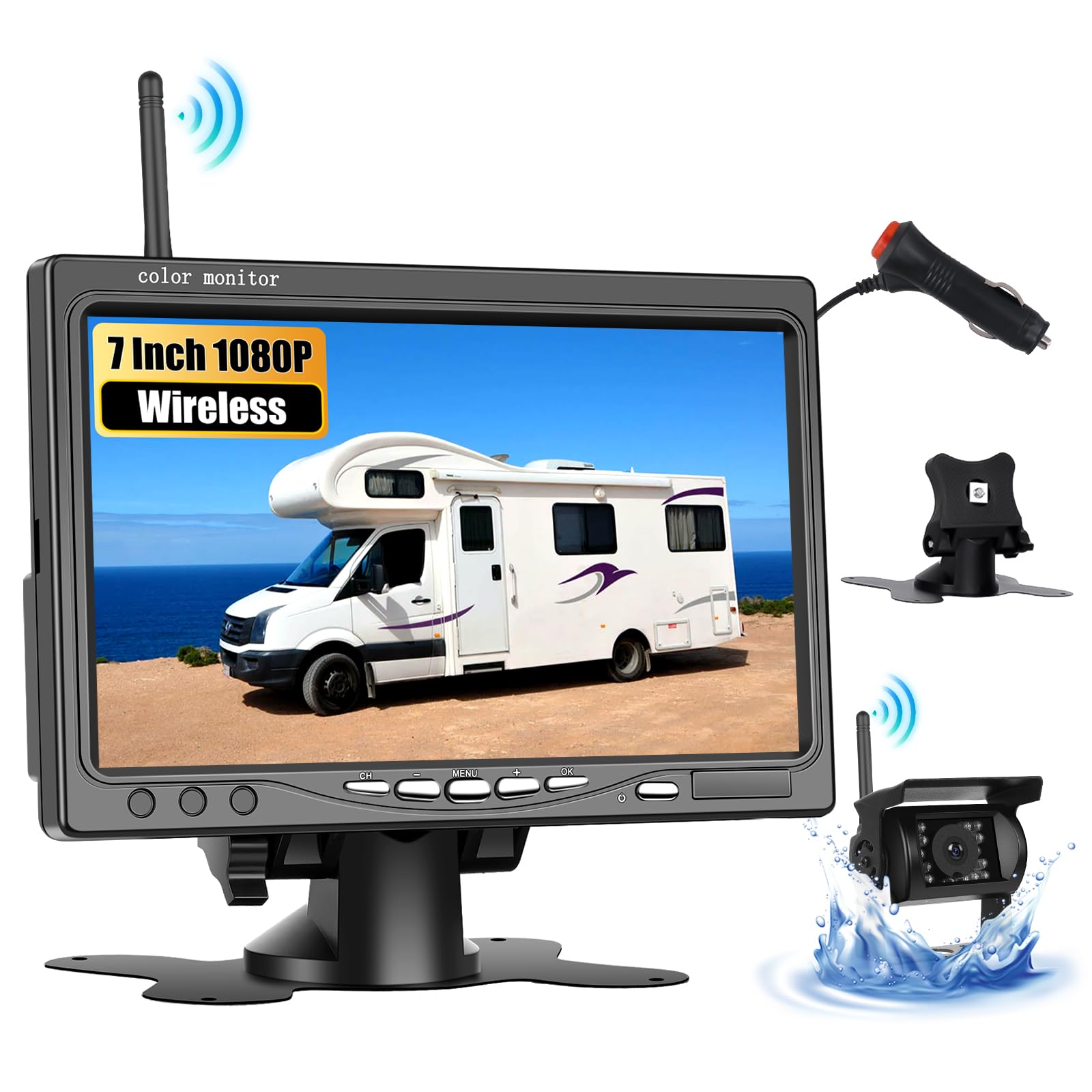 Camecho Telecamera Posteriore Wireless IP68 con Monitor 7"