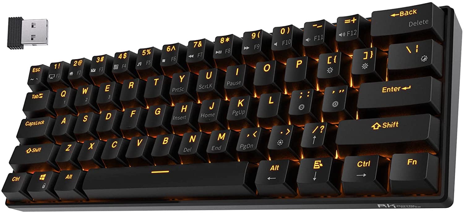 RK ROYAL KLUDGE RK61-US QWERTY Wired/Bluetooth 60% tastiera meccanica, ABS Keycaps, interruttori rossi, per IOS, Android, Windows e Mac, nero