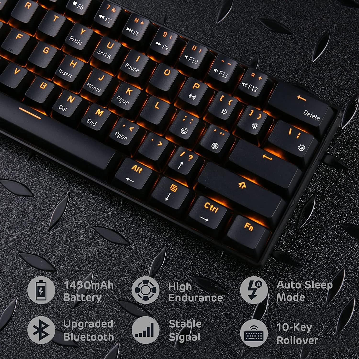 RK ROYAL KLUDGE RK61-US QWERTY Wired/Bluetooth 60% tastiera meccanica, ABS Keycaps, interruttori rossi, per IOS, Android, Windows e Mac, nero - immagine 5